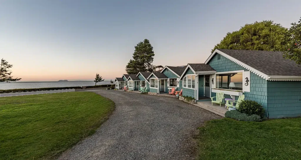 Welcome 1 Juan de Fuca Cottages at sunset